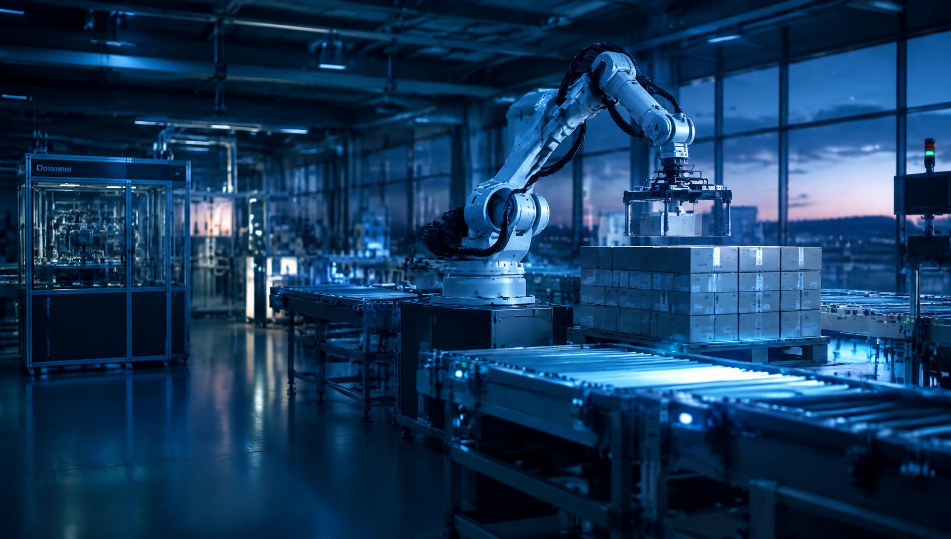 Robotic palletizing cell in an automated factory